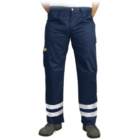 Granatowe spodnie do pasa z pasami odblaskowymi