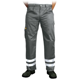 Szare spodnie do pasa z pasami odblaskowymi