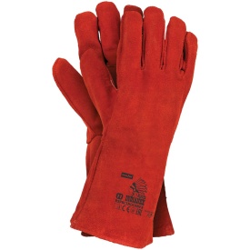 Czerwone rękawice ochronne wykonane ze skóry bydlęcej