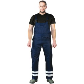 Granatowe ogrodniczki z pasami odblaskowymi