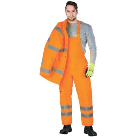 Pomarańczowe ogrodniczki zimowe z pasami odblaskowymi