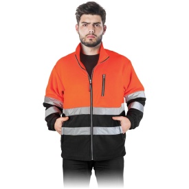 Pomarańczowa bluza polarowa z czarnymi wstawkami i pasami odblaskowymi