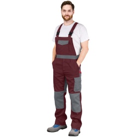 Bordowe spodnie robocze ogrodniczki Bomull