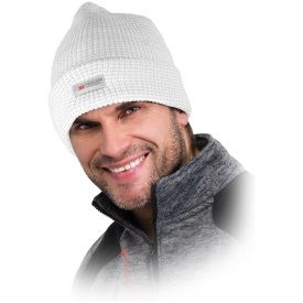 Biała czapka zimowa dziana z odblaskową nicią -CZFAU W