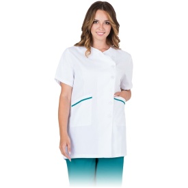 Bluza ochronna z krótkim rękawem w białym kolorze z zielonymi stawkami NONA