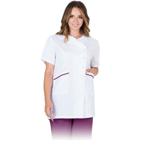 Bluza ochronna z krótkim rękawem w białym kolorze z fioletowymi stawkami NONA