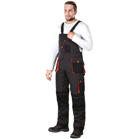 Czarno-pomarańczowe spodnie ochronne ogrodniczki FORMEN