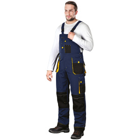 Granatowe-żółte spodnie ochronne ogrodniczki FORMEN