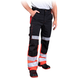 Czarno-czerwone spodnie ochronne do pasa THORVIS