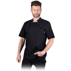 Czarna bluza kucharska z krótkim rękawem zapinana na 10 guzików