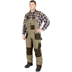 Beżowe ocieplane spodnie robocze ogrodniczki FORMEN