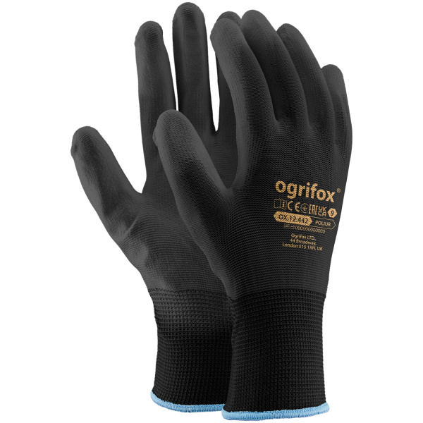 Czarne rękawice ochronne Ogrifox wykonane z poliestru